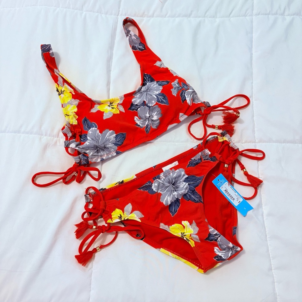 Ambrielle Red and Yellow Floral Bikini